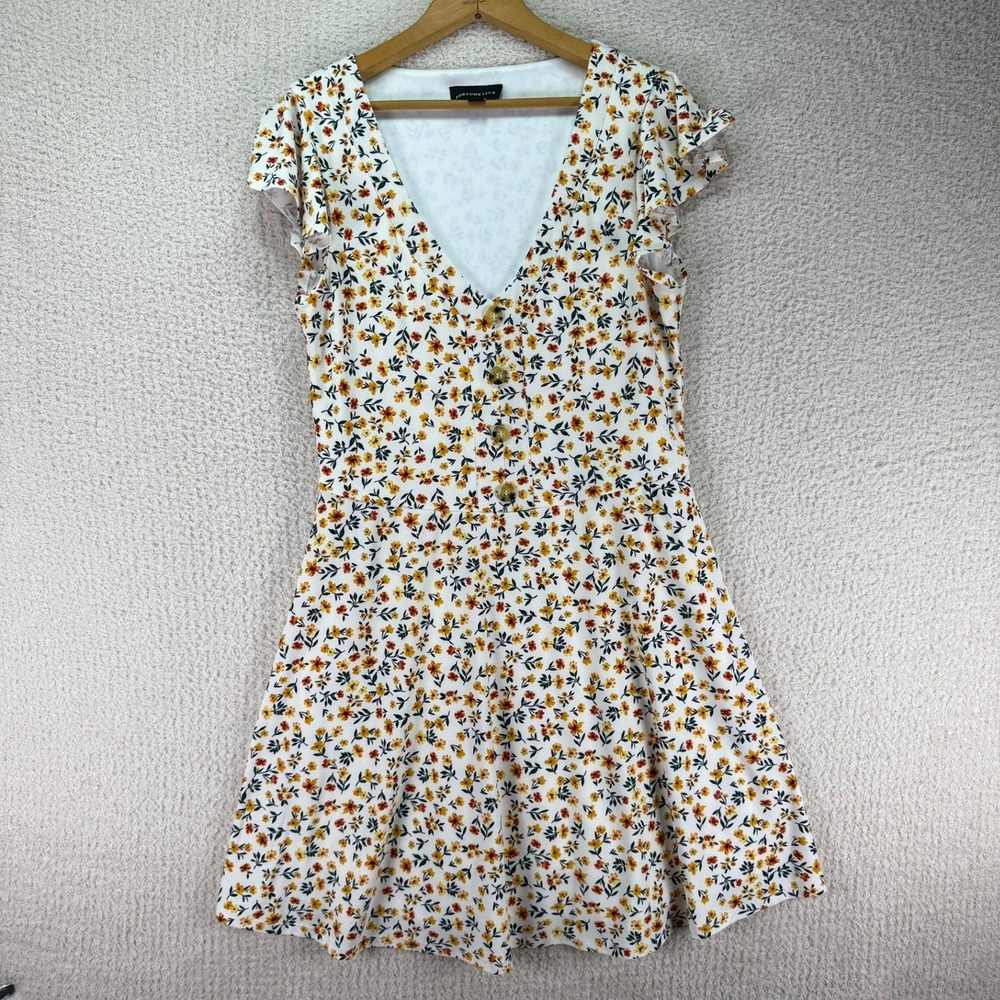 Fortune + Ivy Floral Print‎ Button Front Mini Dress Ruffle Sleeve Size L